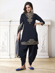 Ethnic Motifs Embroidered Keyhole Neck Kurta With Dhoti Pants And Dupatta