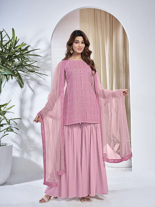 Women Embroidered Regular Sequinned Top with Sharara & With Dupatta