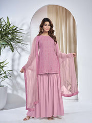 Women Embroidered Regular Sequinned Top with Sharara & With Dupatta