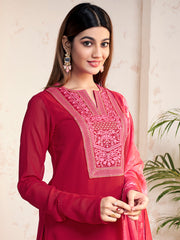 Ethnic Motifs Embroidered Sequinned Georgette Straight Kurti With Sharara & Dupatta