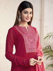 Ethnic Motifs Embroidered Sequinned Georgette Straight Kurti With Sharara & Dupatta
