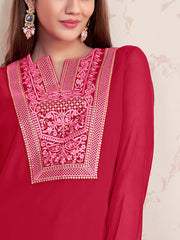 Ethnic Motifs Embroidered Sequinned Georgette Straight Kurti With Sharara & Dupatta