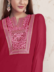 Ethnic Motifs Embroidered Sequinned Georgette Straight Kurti With Sharara & Dupatta