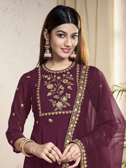 Floral Embroidered Panelled Georgette Anarkali Kurta With Dupatta