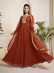Floral Mukaish Embroidered Floral Georgette Notch-Neck Anarkali Kurta With Dupatta