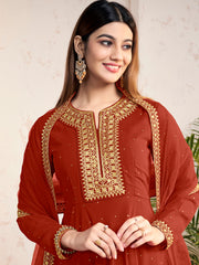 Floral Mukaish Embroidered Floral Georgette Notch-Neck Anarkali Kurta With Dupatta