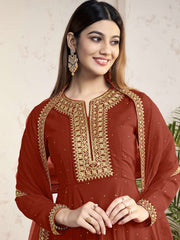 Floral Mukaish Embroidered Floral Georgette Notch-Neck Anarkali Kurta With Dupatta