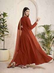 Floral Mukaish Embroidered Floral Georgette Notch-Neck Anarkali Kurta With Dupatta