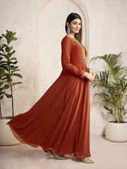 Floral Mukaish Embroidered Floral Georgette Notch-Neck Anarkali Kurta With Dupatta