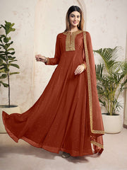 Floral Mukaish Embroidered Floral Georgette Notch-Neck Anarkali Kurta With Dupatta
