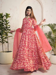 Floral Printed V-Neck Georgette Angrakha A-Line Kurta