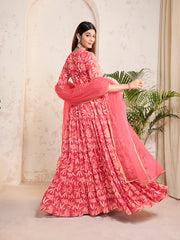 Floral Printed V-Neck Georgette Angrakha A-Line Kurta