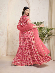 Floral Printed V-Neck Georgette Angrakha A-Line Kurta
