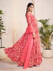 Floral Printed V-Neck Georgette Angrakha A-Line Kurta