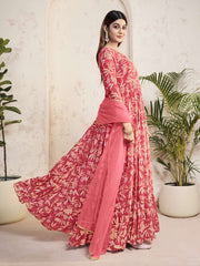 Floral Printed V-Neck Georgette Angrakha A-Line Kurta