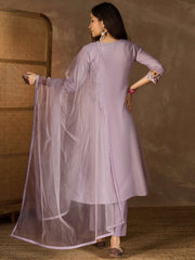 Floral Embroidered Thread Work V-Neck A-Line Kurta with Trousers & Dupatta