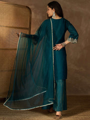 Floral Sequinned Embroidered Round Neck Kurta with Palazzos & Dupatta