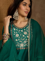 Yoke Design Embroidered Thread Work Kurta With Trousers And Dupatta