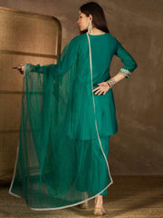 Yoke Design Embroidered Thread Work Kurta With Trousers And Dupatta