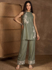 White Romance Embroidered Top with Palazzos