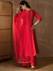 Women Floral Yoke Design Regular Sequinned Kurta with Palazzos & With Dupatta
