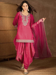 Women Floral Yoke Design Regular Kurta with Dhoti Pants & With Dupatta