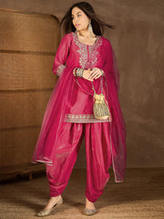 Women Floral Yoke Design Regular Kurta with Dhoti Pants & With Dupatta