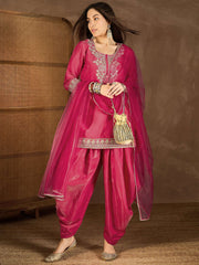 Women Floral Yoke Design Regular Kurta with Dhoti Pants & With Dupatta