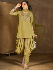 Women Floral Yoke Design Regular Sequinned Kurta with Dhoti Pants & With Dupatta
