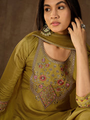 Women Floral Yoke Design Regular Sequinned Kurta with Dhoti Pants & With Dupatta