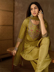 Women Floral Yoke Design Regular Sequinned Kurta with Dhoti Pants & With Dupatta