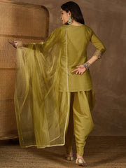 Women Floral Yoke Design Regular Sequinned Kurta with Dhoti Pants & With Dupatta