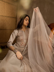 Women Floral Yoke Design Regular Thread Work Kurta with Trousers & With Dupatta