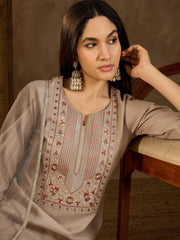 Women Floral Yoke Design Regular Thread Work Kurta with Trousers & With Dupatta