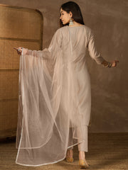 Women Floral Yoke Design Regular Thread Work Kurta with Trousers & With Dupatta