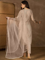 Women Floral Yoke Design Regular Thread Work Kurta with Trousers & With Dupatta