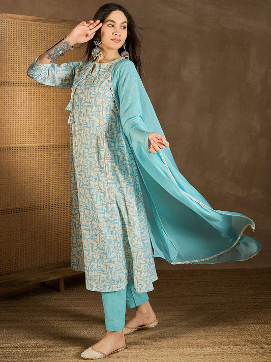 Women Ethnic Motifs Embroidered Tie-Up Neck Mirror Work A-Line Kurta Set