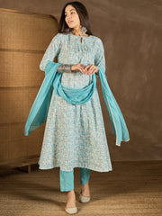 Women Ethnic Motifs Embroidered Tie-Up Neck Mirror Work A-Line Kurta Set