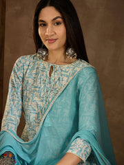 Women Ethnic Motifs Embroidered Tie-Up Neck Mirror Work A-Line Kurta Set