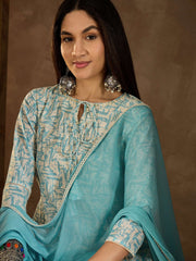 Women Ethnic Motifs Embroidered Tie-Up Neck Mirror Work A-Line Kurta Set