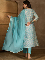 Women Ethnic Motifs Embroidered Tie-Up Neck Mirror Work A-Line Kurta Set