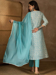 Women Ethnic Motifs Embroidered Tie-Up Neck Mirror Work A-Line Kurta Set