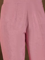 Floral Printed Mandarin Collar Thread Work Kurta With Trousers