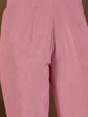 Floral Printed Mandarin Collar Thread Work Kurta With Trousers