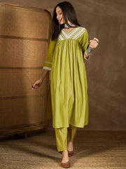 Floral Embroidered V Neck Thread Work Pleated Kurta With Trousers