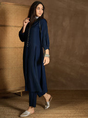 Women Panelled Thread Work Kurta with Trousers