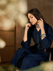 Women Panelled Thread Work Kurta with Trousers