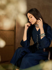 V Neck Kantha Work Kantha Work A-Line Kurta With Trousers