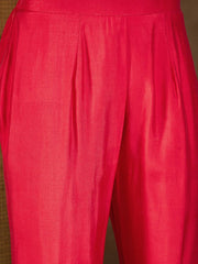 Floral Yoke Design Pleated V-Neck Tunic With Trousers