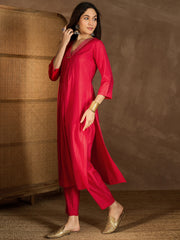 V Neck Thread Work Empire Kurta With Trousers